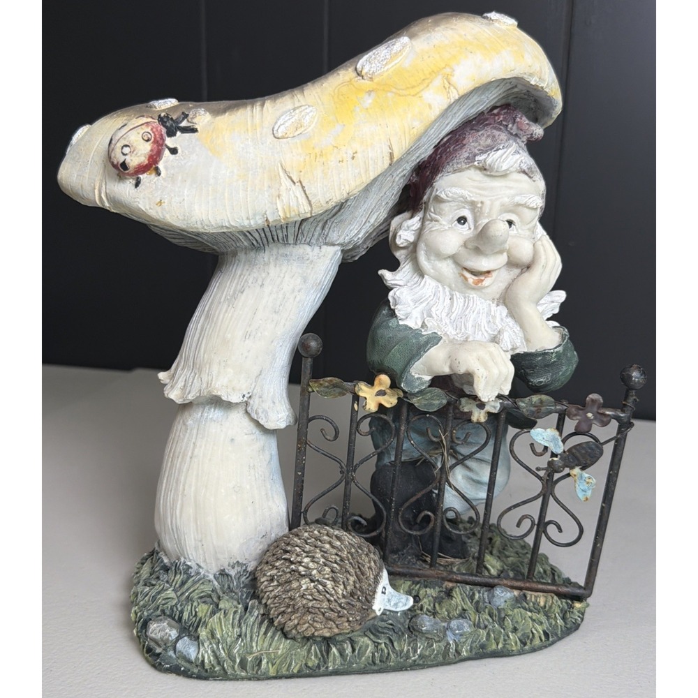 Vintage Plastic Garden Gnome Headgehog Mushroom